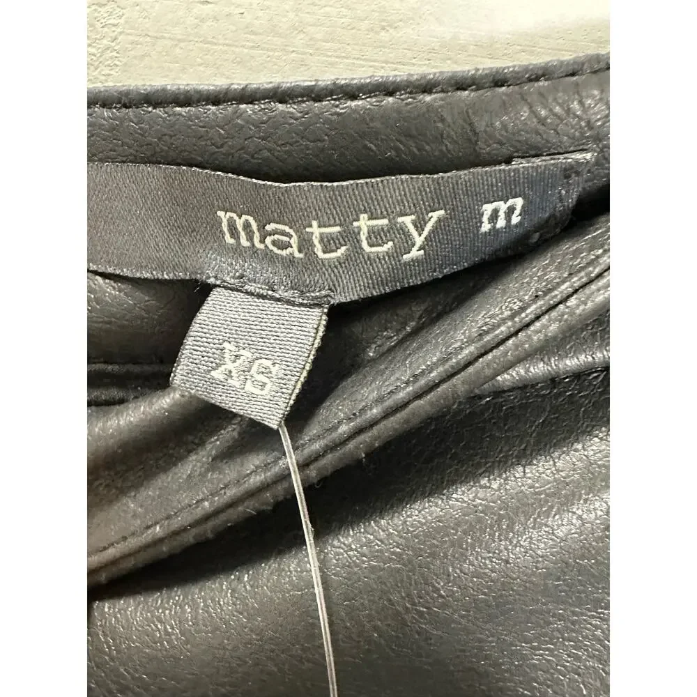 Matty M NWT Women’s Black Faux Leather A Line Midi Skirt size XS